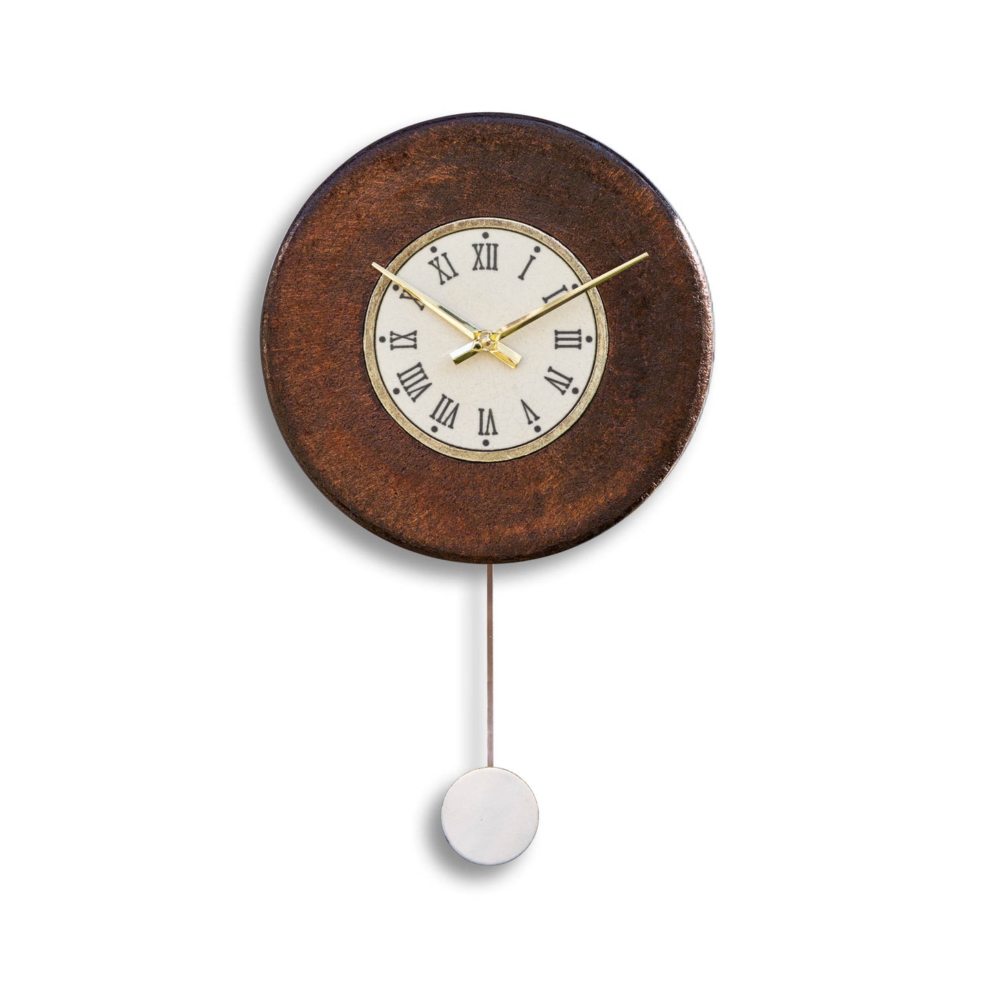 Orologio artigianale da parete in ceramica Raku design Classico Dorato con Numeri Romani - Diametro 29 cm