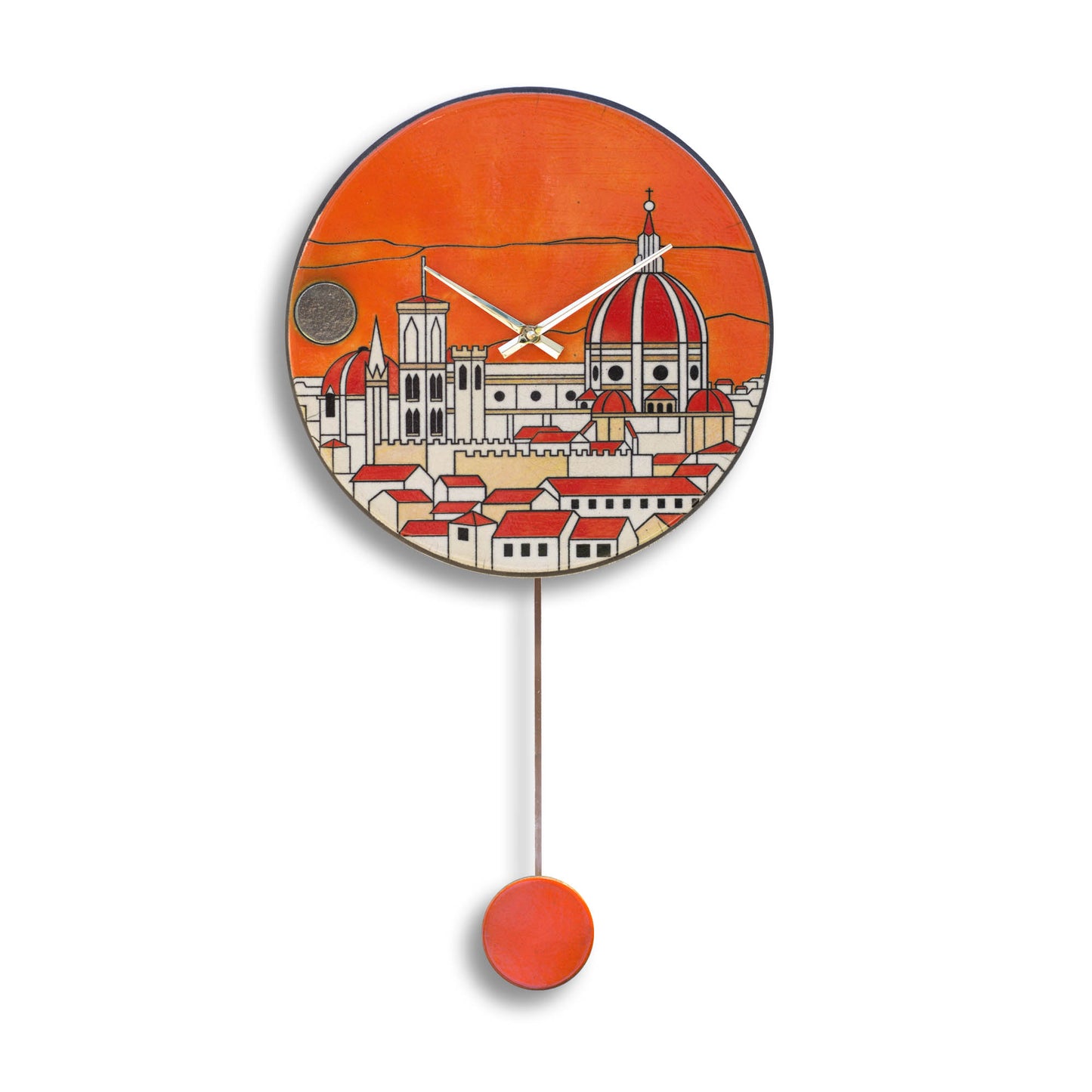 Orologio artigianale da parete in ceramica Raku design Firenze Dorata - Diametro 35 cm