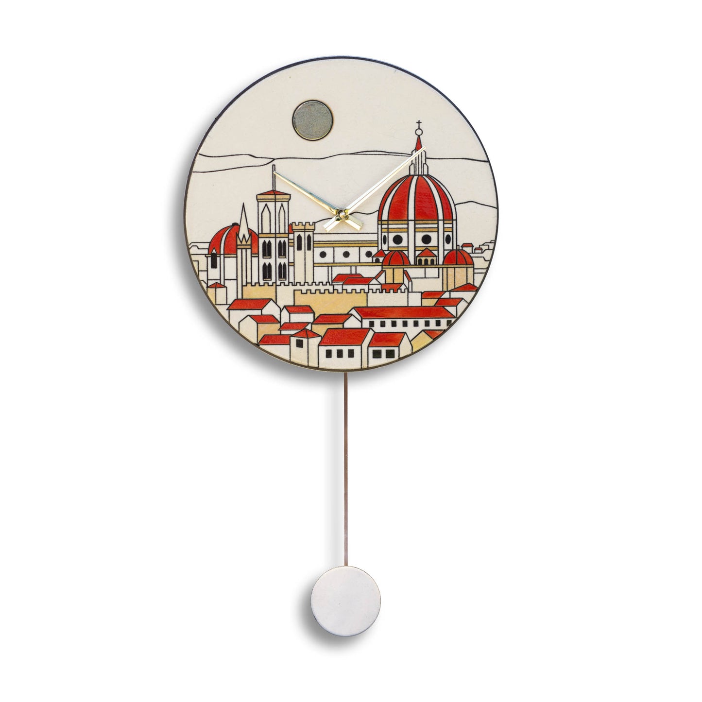 Orologio artigianale da parete in ceramica Raku design Duomo di Firenze - Diametro 35 cm