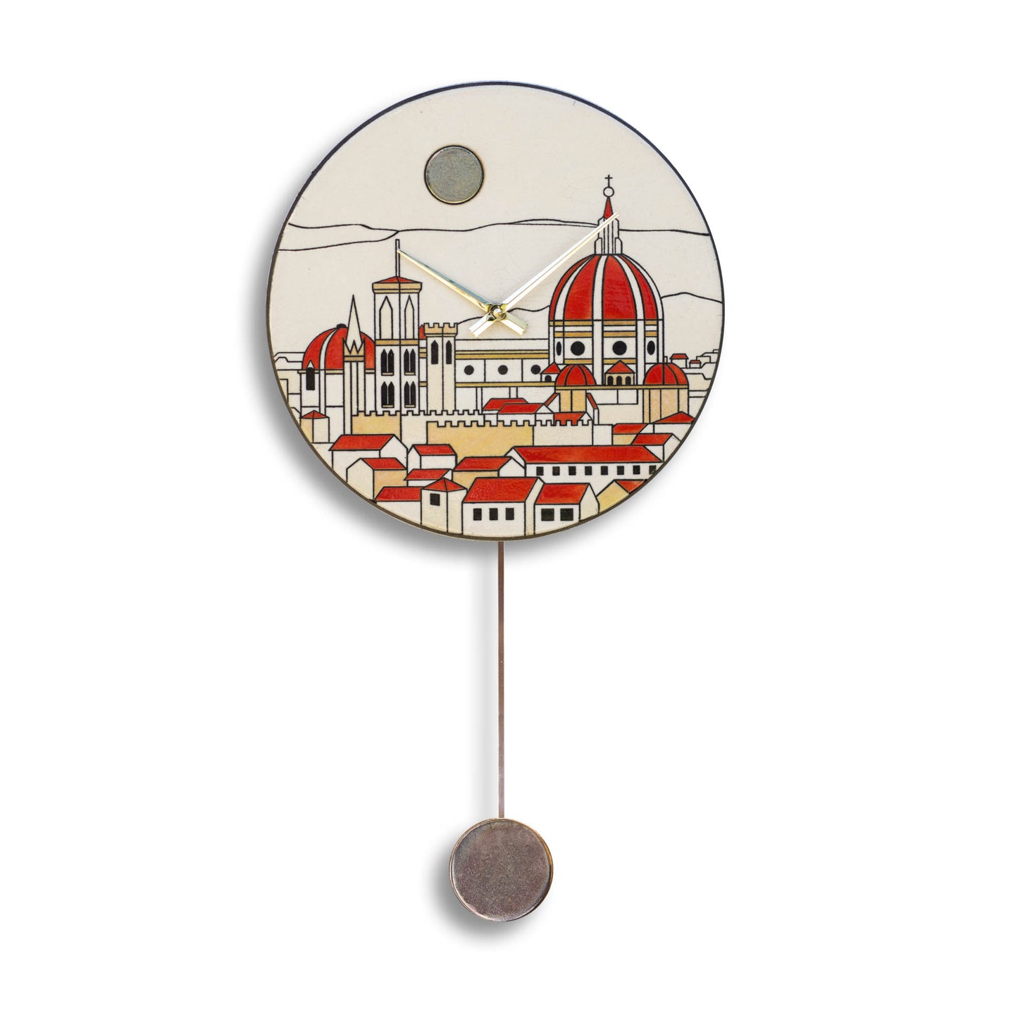 Orologio artigianale da parete in ceramica Raku design Duomo di Firenze - Diametro 35 cm