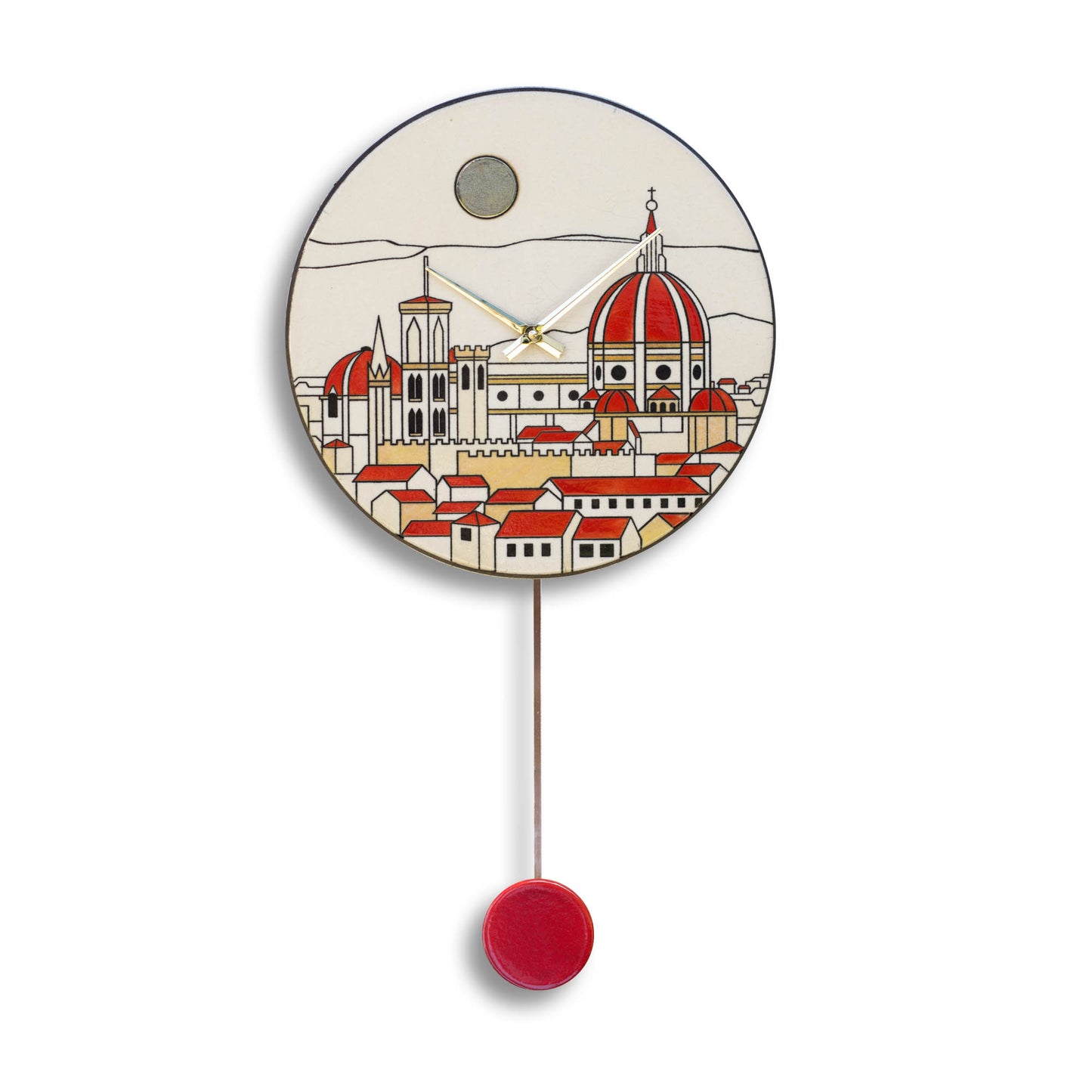 Orologio artigianale da parete in ceramica Raku design Duomo di Firenze - Diametro 35 cm