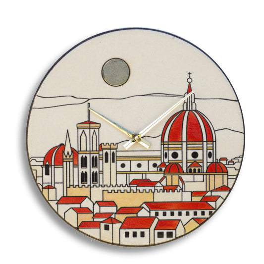 Orologio artigianale da parete in ceramica Raku design Duomo di Firenze - Diametro 35 cm