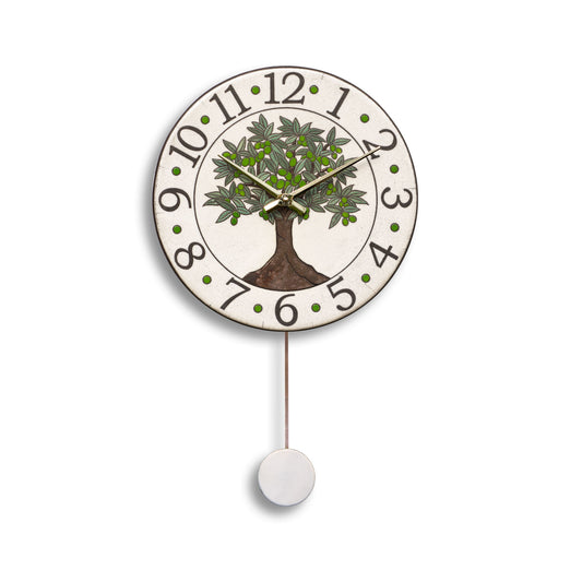 Orologio artigianale da parete in ceramica Raku design Albero Ulivo - Diametro 29 cm