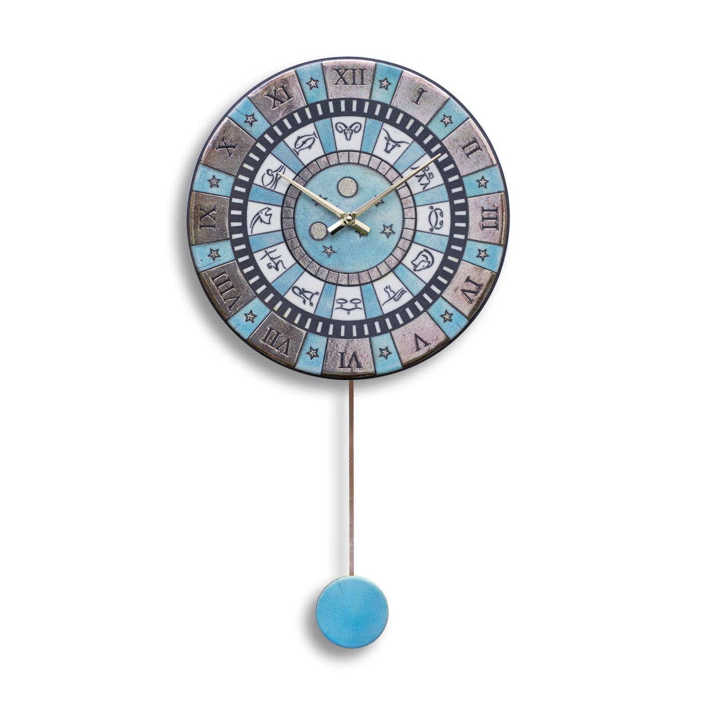 Orologio artigianale da parete in ceramica Raku design Zodiaco Celeste - Diametro 35 cm