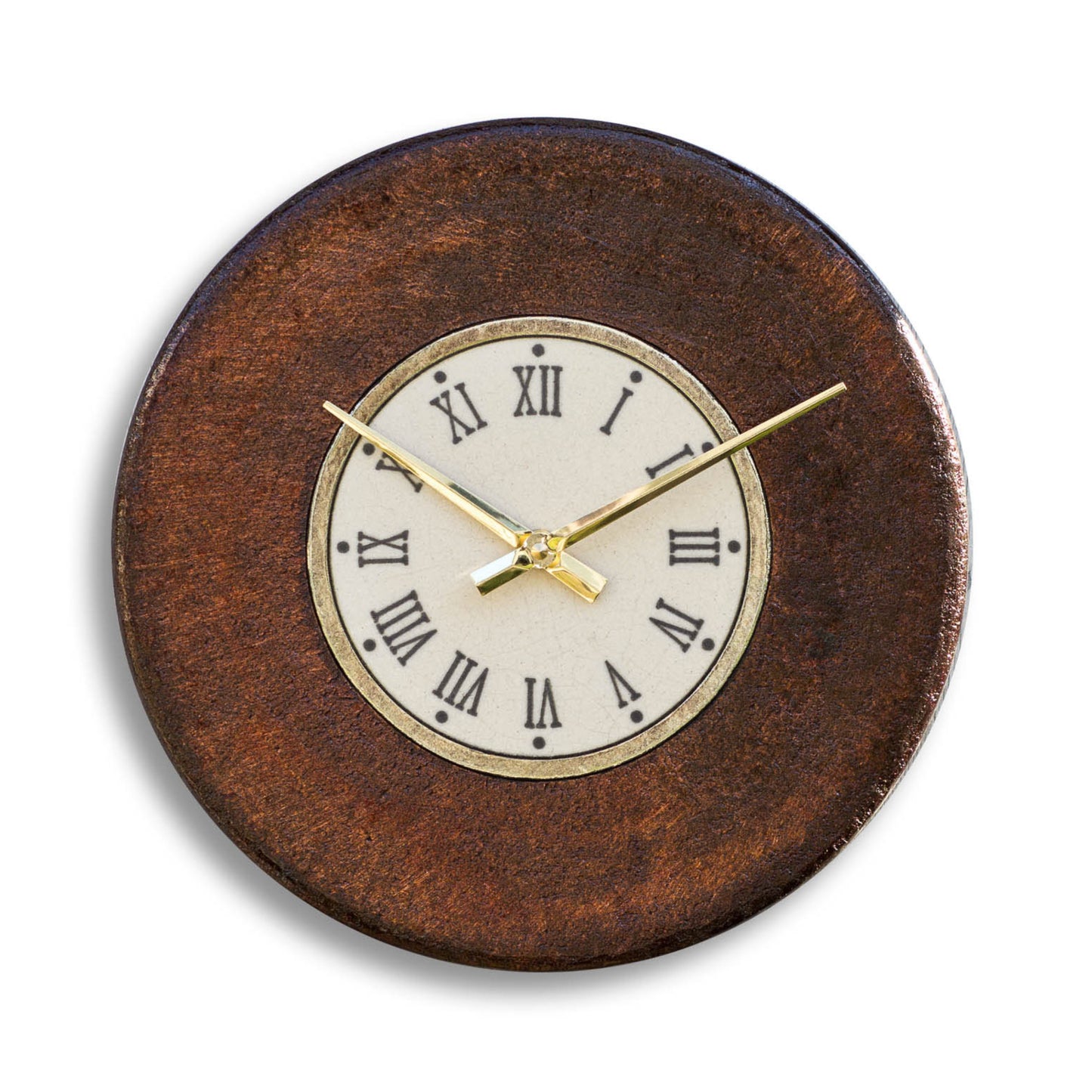 Orologio artigianale da parete in ceramica Raku design Classico Dorato con Numeri Romani - Diametro 29 cm
