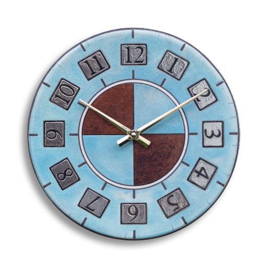 Orologio artigianale da parete in ceramica Raku design Minimal Retrò - Diametro 29 cm