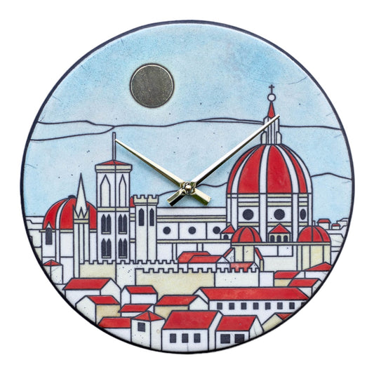 Orologio artigianale da parete in ceramica Raku design Cupola Fiorentina - Diametro 35 cm