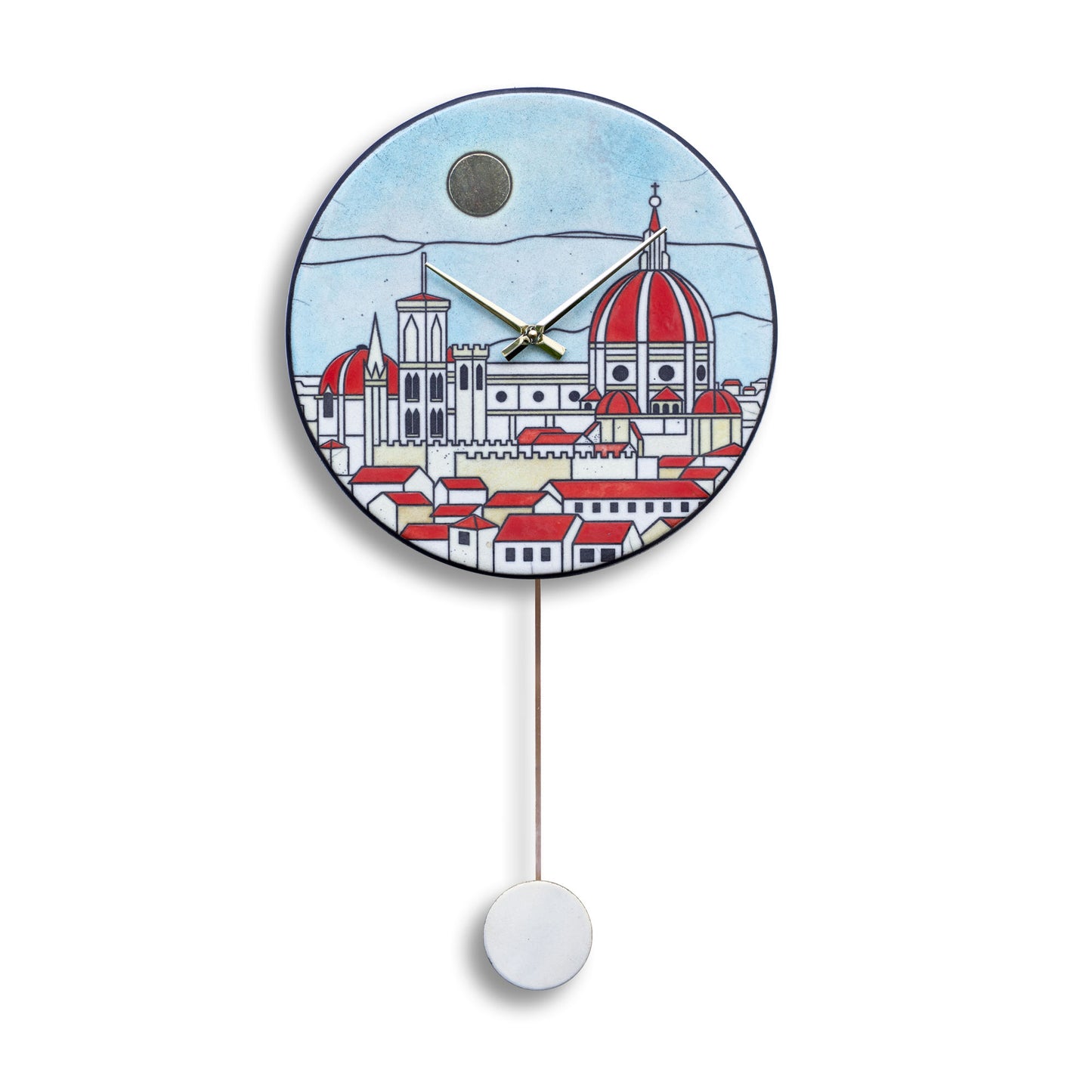 Orologio artigianale da parete in ceramica Raku design Cupola Fiorentina - Diametro 35 cm