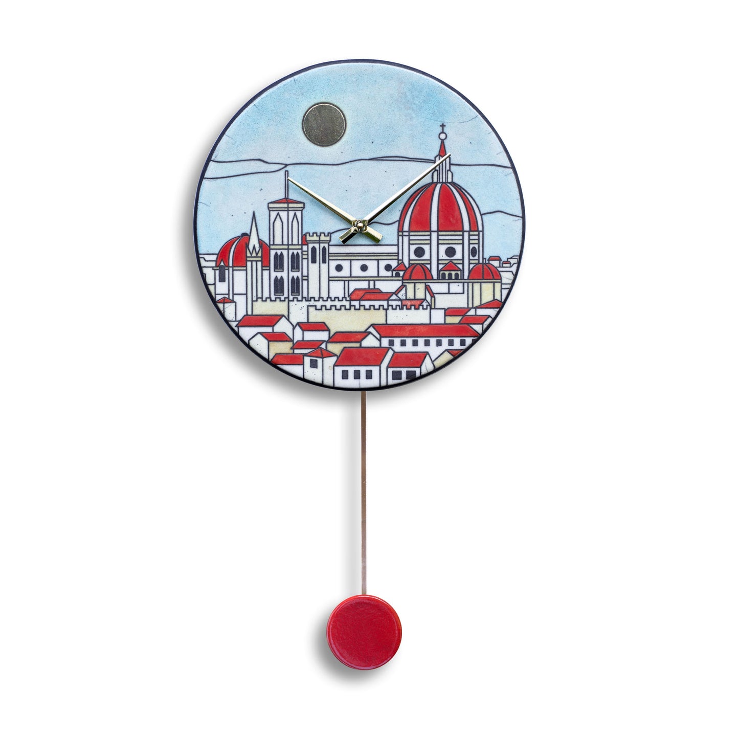 Orologio artigianale da parete in ceramica Raku design Cupola Fiorentina - Diametro 35 cm