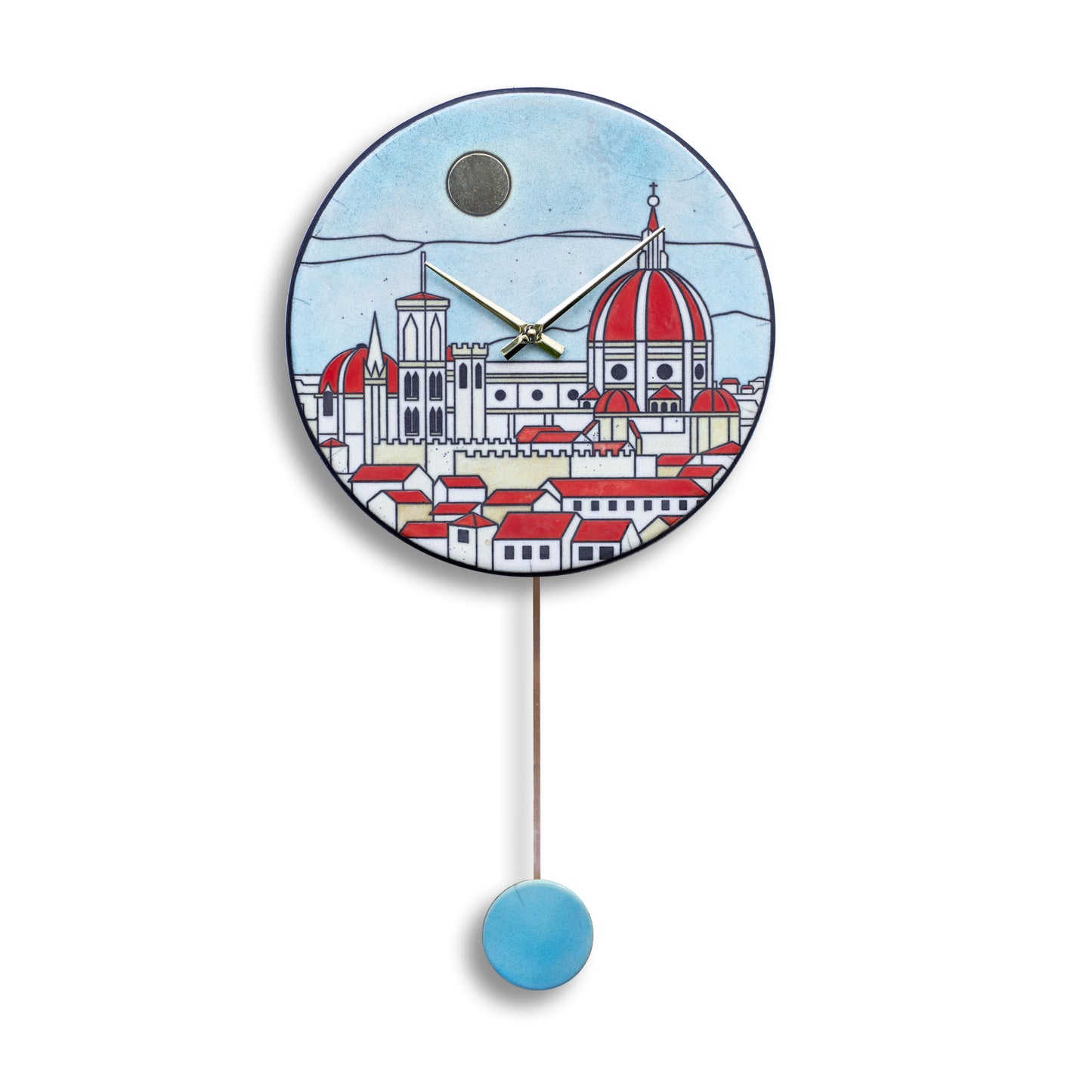 Orologio artigianale da parete in ceramica Raku design Cupola Fiorentina - Diametro 35 cm