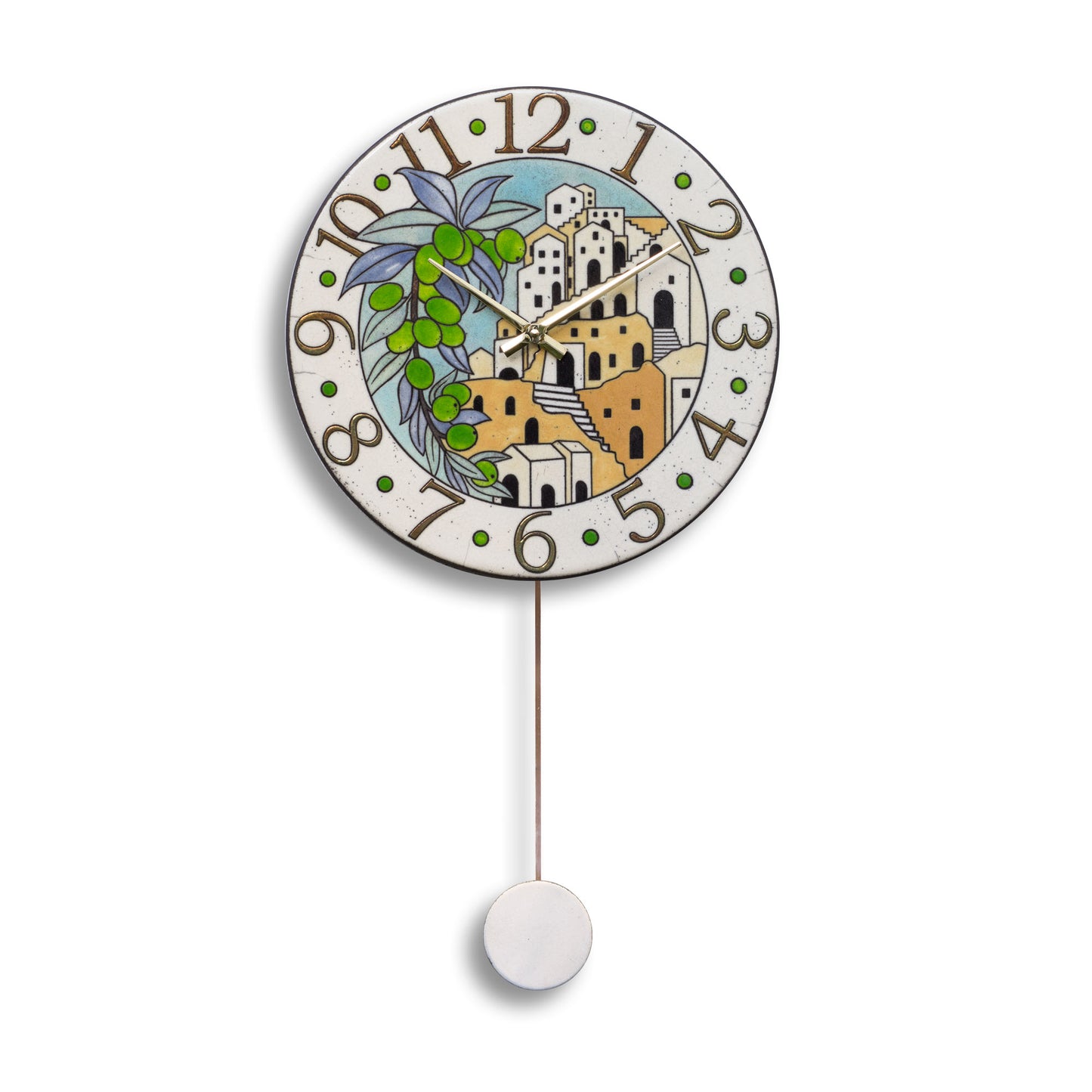 Orologio artigianale da parete in ceramica Raku design Mediterraneo in Scala - Diametro 35 cm
