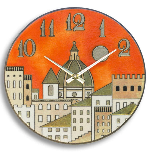 Orologio artigianale da parete in ceramica Raku design Firenze Dorata- Diametro 35 cm