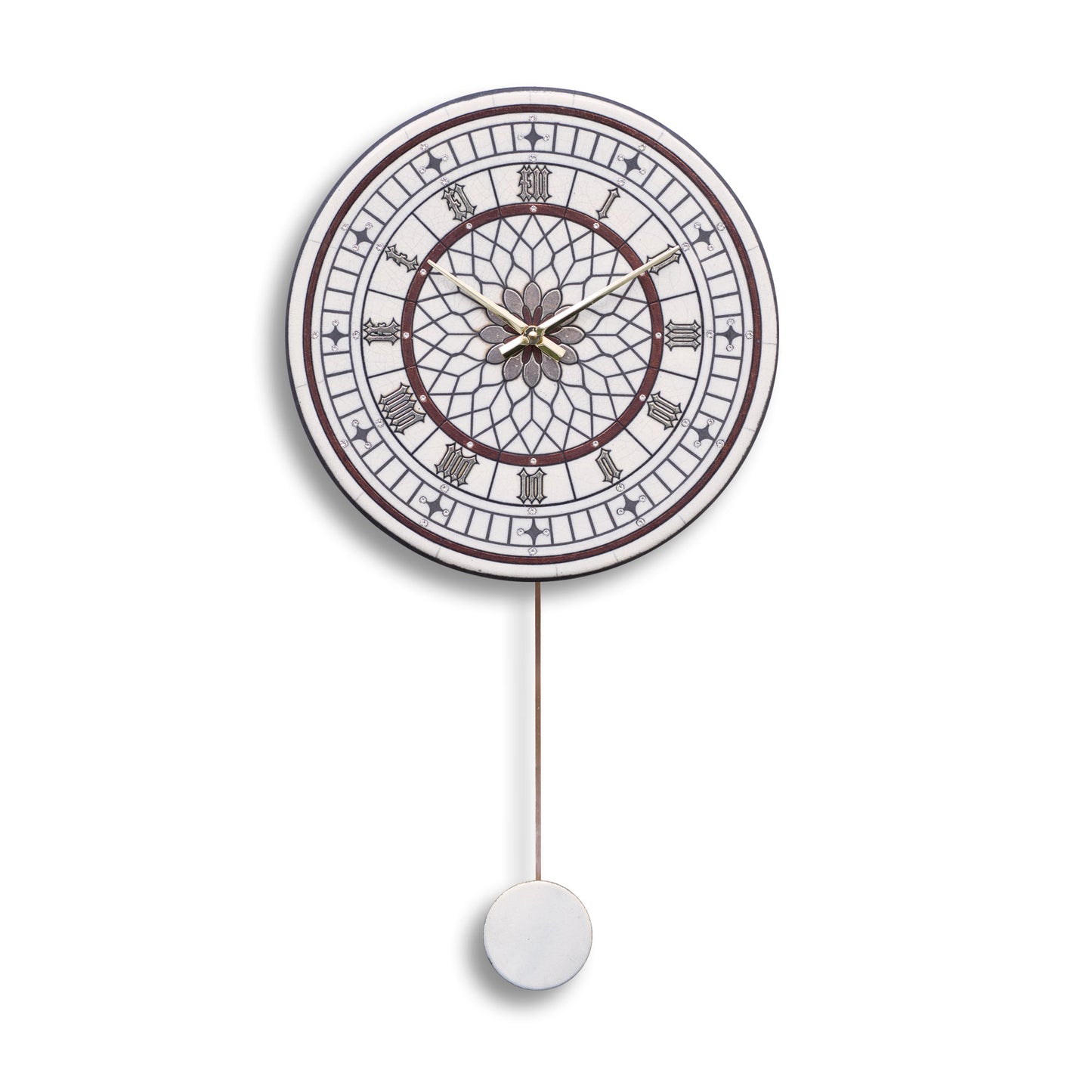 Orologio artigianale da parete in ceramica Raku design Rosone Celeste - Diametro 35 cm
