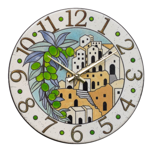 Orologio artigianale da parete in ceramica Raku design Mediterraneo in Scala - Diametro 35 cm