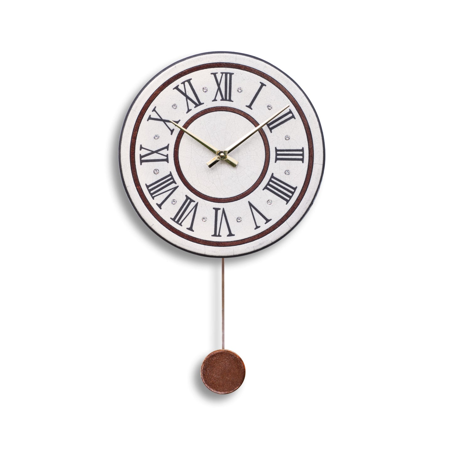 Orologio artigianale da parete in ceramica Raku design Classico Romano - Diametro 29 cm
