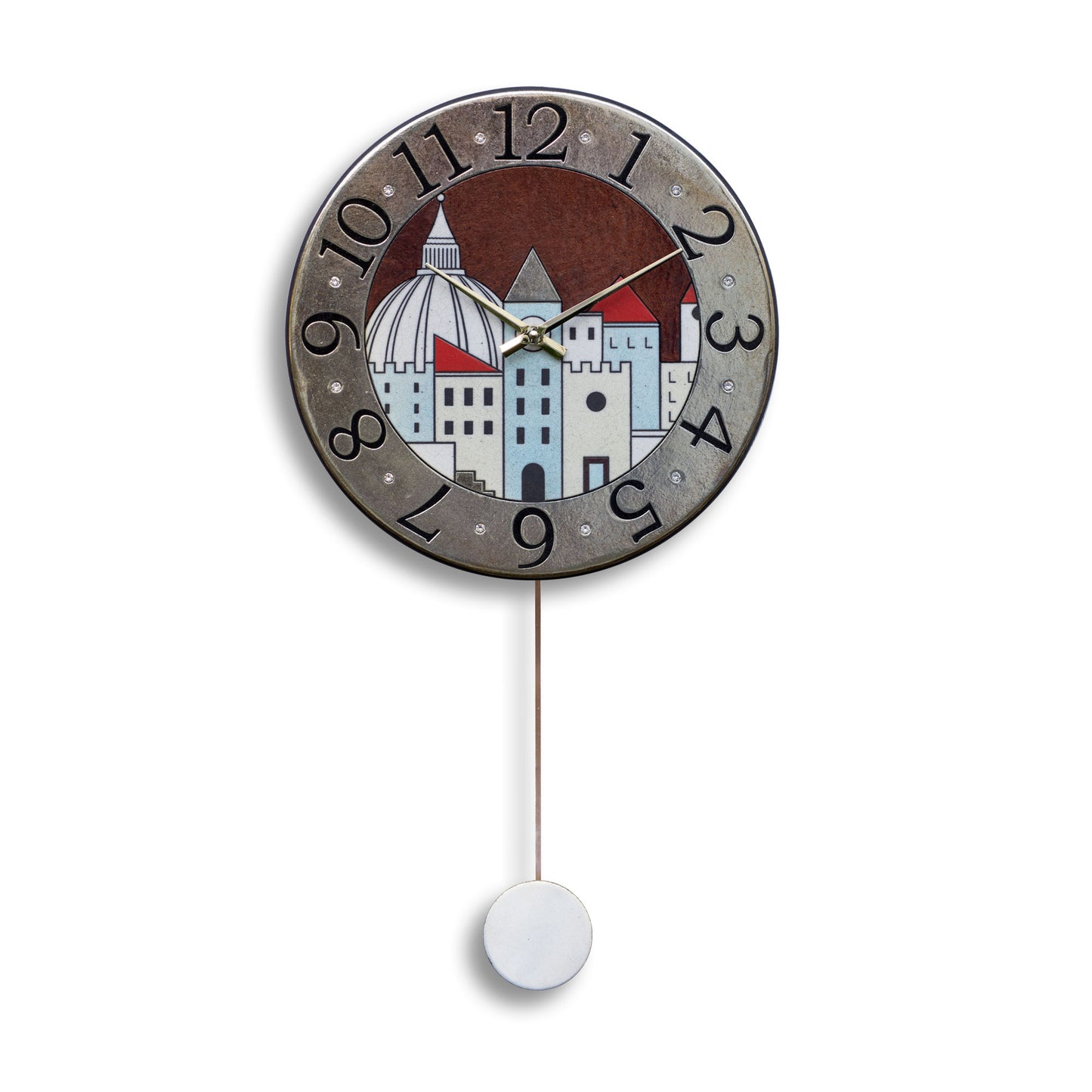 Orologio artigianale da parete in ceramica Raku design Città Preziosa - Diametro 35 cm
